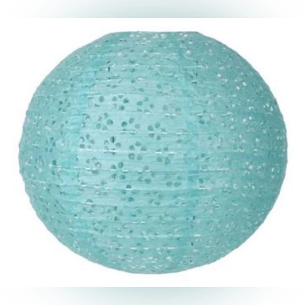 NEW Paper Lanterns Set of 2 Feminine Eyelet Floral Design 8” Round Light Blue